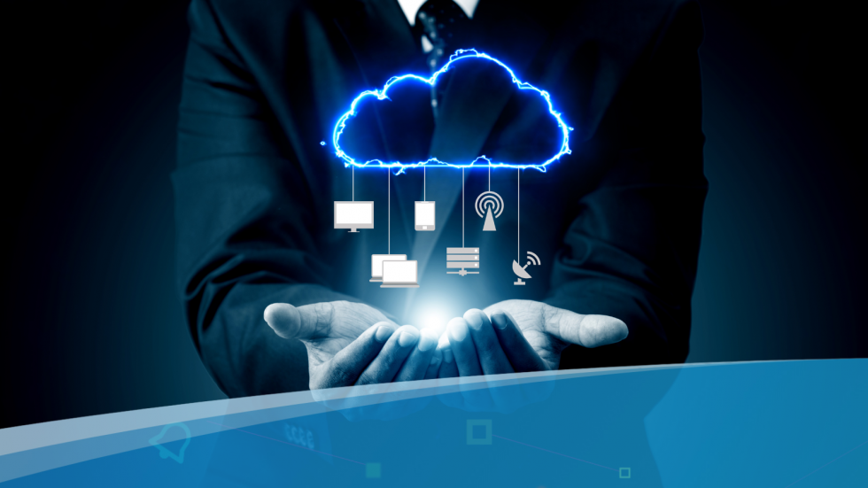 Man holding cloud computing