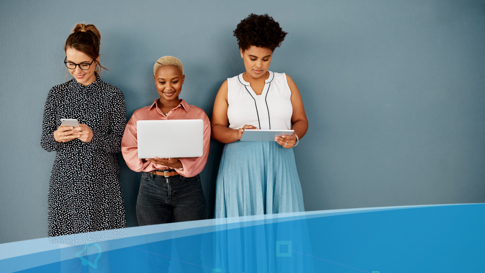 women working on different devices