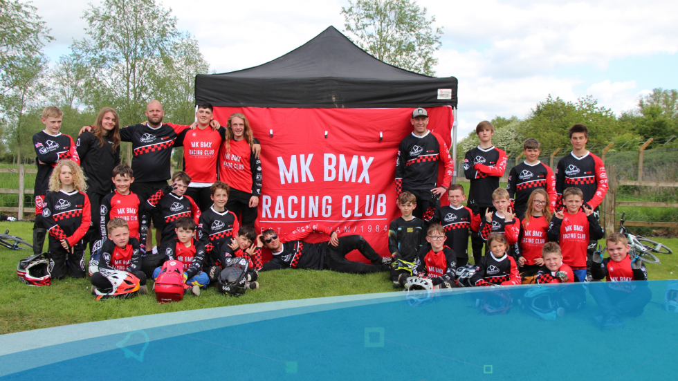 Milton Keynes BMX Racing posing for a group photo